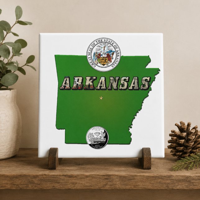 Arkansas Map, Seal and State Faux Quarter Tile (Arkansas Map, Seal and State Faux Quarter Ceramic Tile)