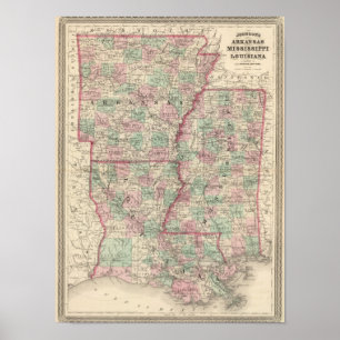 Arkansas, Mississippi, and Louisiana Poster