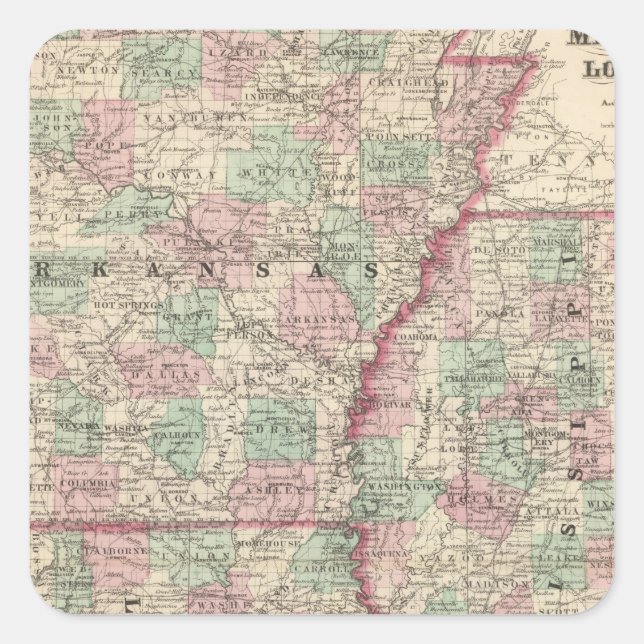 Arkansas, Mississippi, and Louisiana Square Sticker (Front)