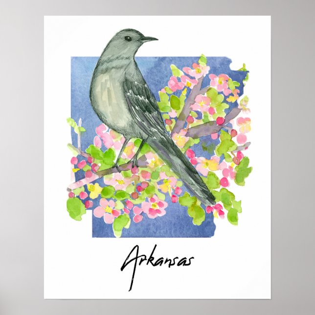 Arkansas Natural State Mockingbird Apple Blossoms Poster (Front)