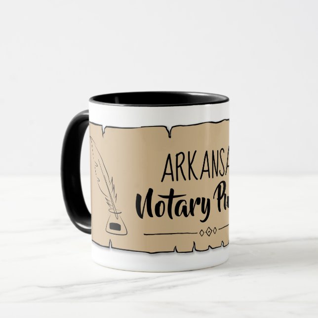 Arkansas Notary Public Scroll Feather Quill Mug (Front Left)