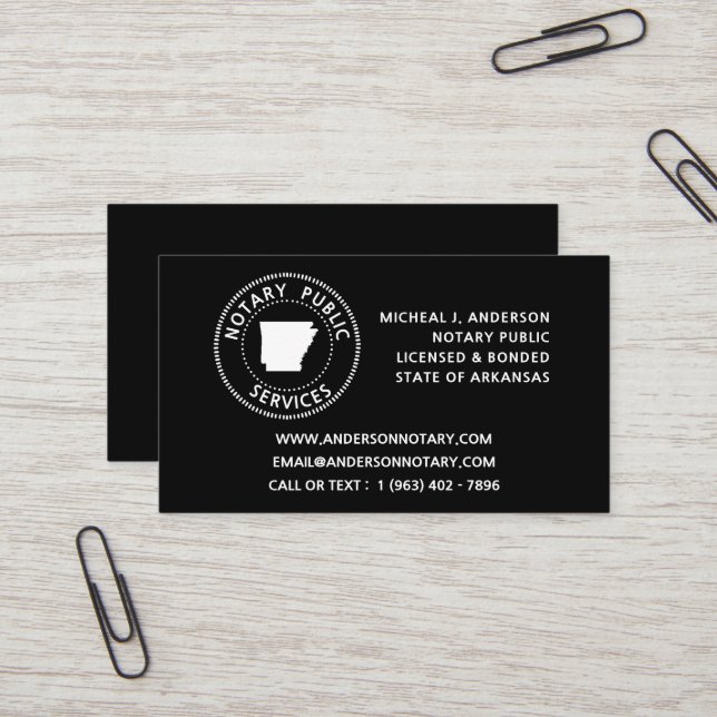 Arkansas Notary Public Services Business Card (Front/Back In Situ)