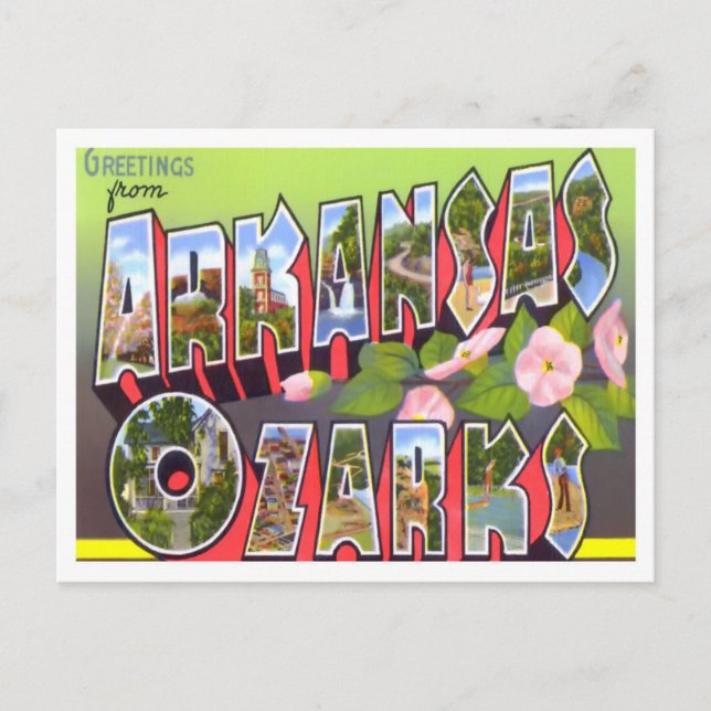 Arkansas Ozarks Vintage Big Letters Postcard (Front)
