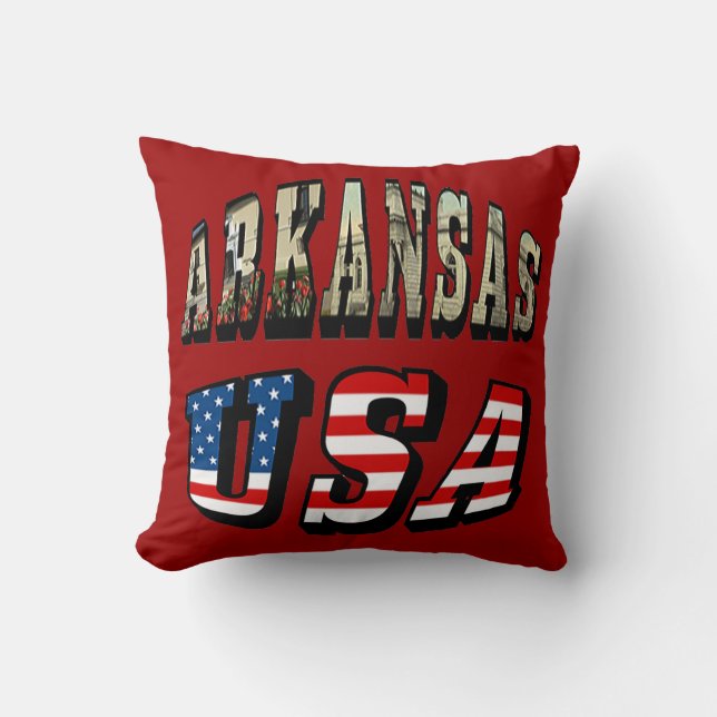 Arkansas Picture and USA Flag Text Cushion (Front)