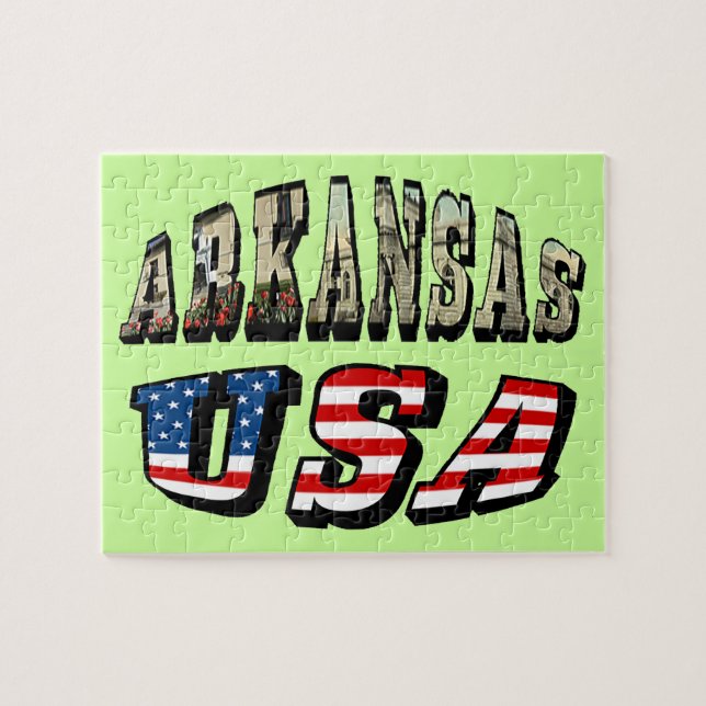 Arkansas Picture and USA Flag Text Jigsaw Puzzle (Horizontal)