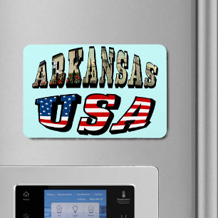 Arkansas Picture and USA Flag Text Magnet