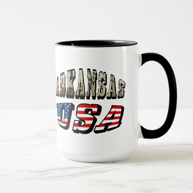 Arkansas Picture and USA Flag Text Mug (Right)