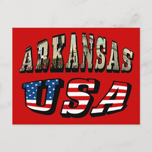 Arkansas Picture and USA Flag Text Postcard (Front)