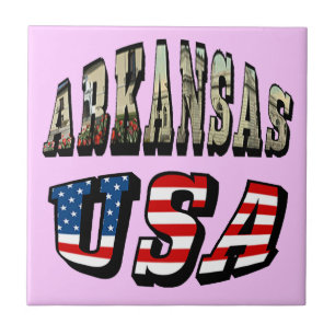 Arkansas Picture and USA Flag Text Tile