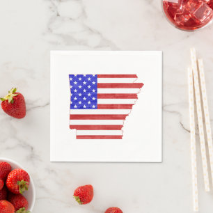 Arkansas Shaped American Flag Patriotic Paper Napkin