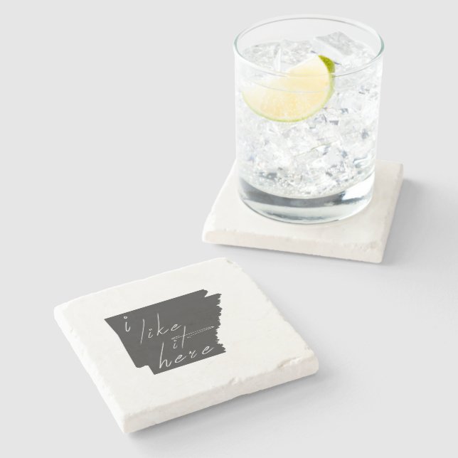 Arkansas Shaped I Like It Here Black Chalkboard Stone Coaster (Side)