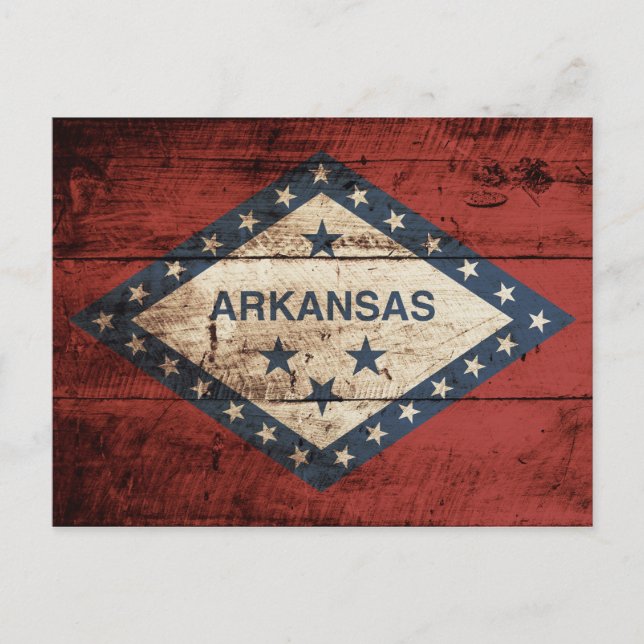 Arkansas State Flag on Old Wood Grain Postcard (Front)