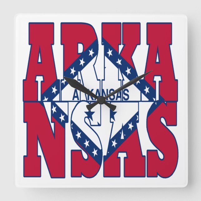 Arkansas state flag text square wall clock (Front)
