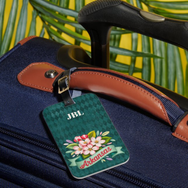 Arkansas State Flowers Emblem Monogram Luggage Tag (Front Insitu 1)