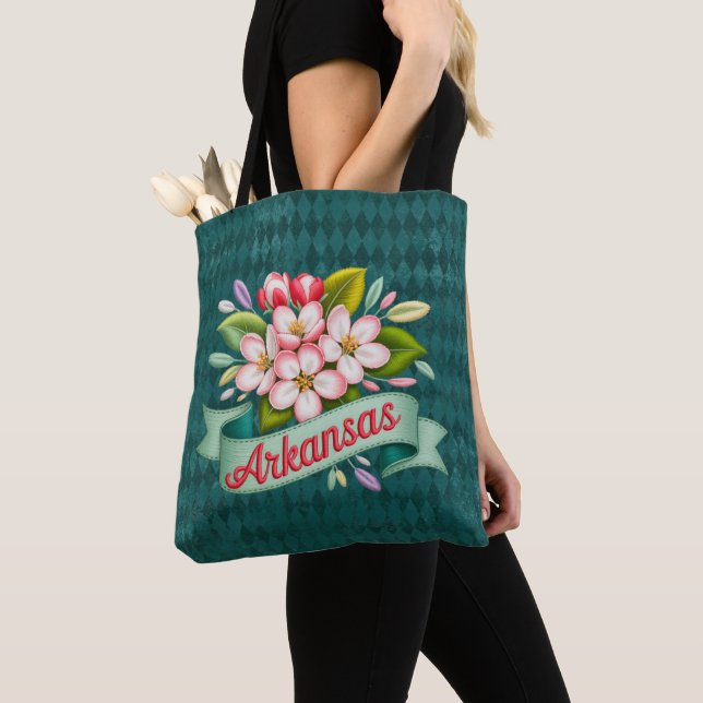 Arkansas State Flowers Emblem Tote Bag (Close Up)
