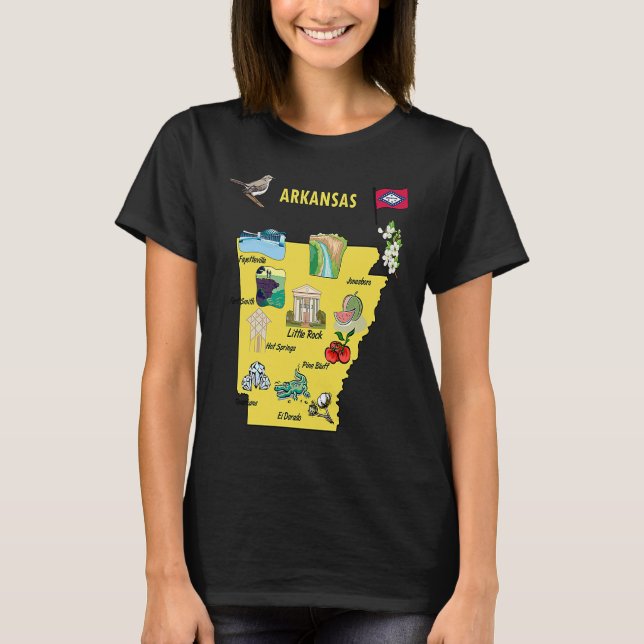 Arkansas state map major cities Tourist Destinatio T-Shirt (Front)