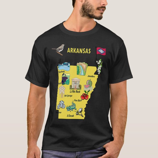 Arkansas state map major cities Tourist Destinatio T-Shirt (Front)