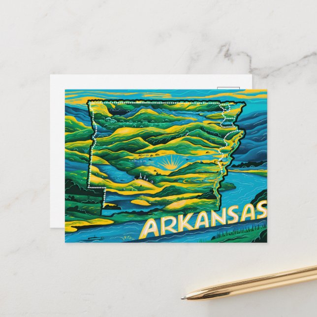 Arkansas State Map Painting Postcard (Front/Back In Situ)
