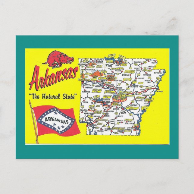 Arkansas State Map Postcard (Front)