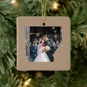 Arkansas State Photo insert and town name Ceramic Ornament