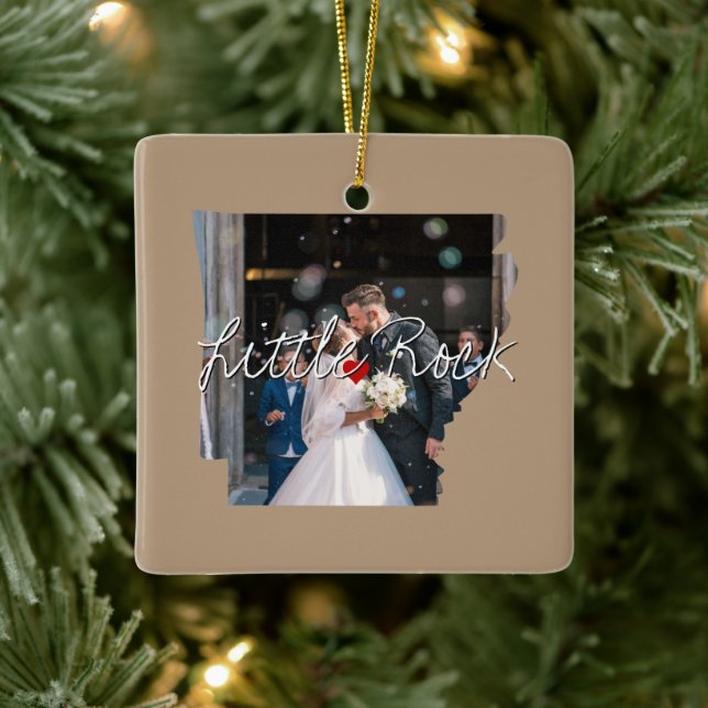 Arkansas State Photo insert and town name Ceramic Ornament (Tree)