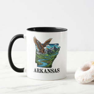 Arkansas State Tattoo Style Bald Eagle Mountains  Mug