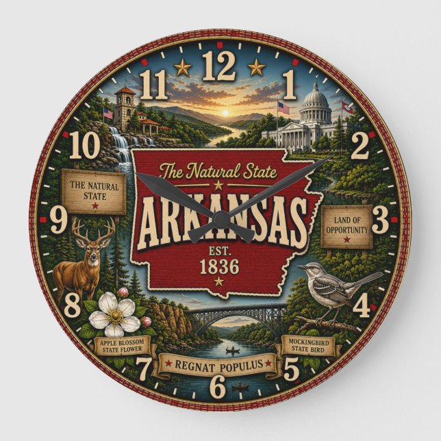 Arkansas State Vintage Map Large Clock (Front)