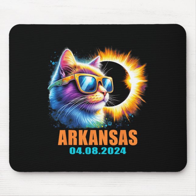Arkansas Total Solar Eclipse 2024 Cat Solar Eclips Mouse Mat (Front)