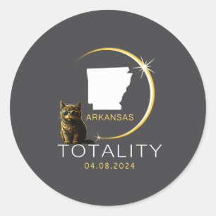 Arkansas Total Solar Eclipse 2024 Funny Cat Gles T Classic Round Sticker