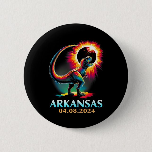 Arkansas Totality Total Solar Eclipse 2024 T Rex D 6 Cm Round Badge (Front)