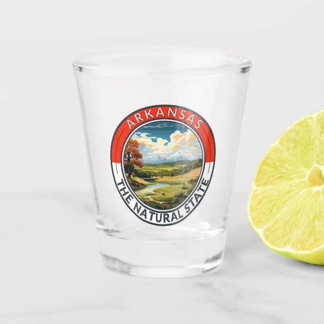 Arkansas Travel Art Badge Shot Glass (Front)