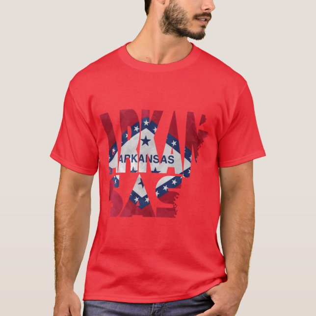 Arkansas Typographic Map Flag T-Shirt (Front)