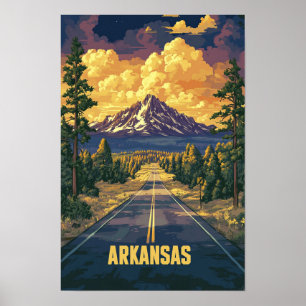 Arkansas USA Art Vintage Illustration Travel Poster