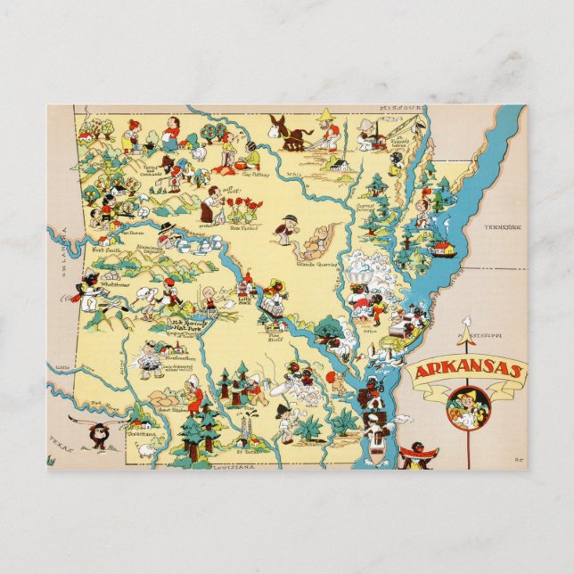 Arkansas Vintage Cartoon Map Postcard (Front)