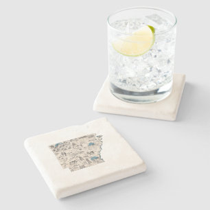 Arkansas Vintage Picture Map Stone Coaster