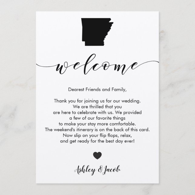 Arkansas Wedding Welcome Letter & Itinerary Card (Front)