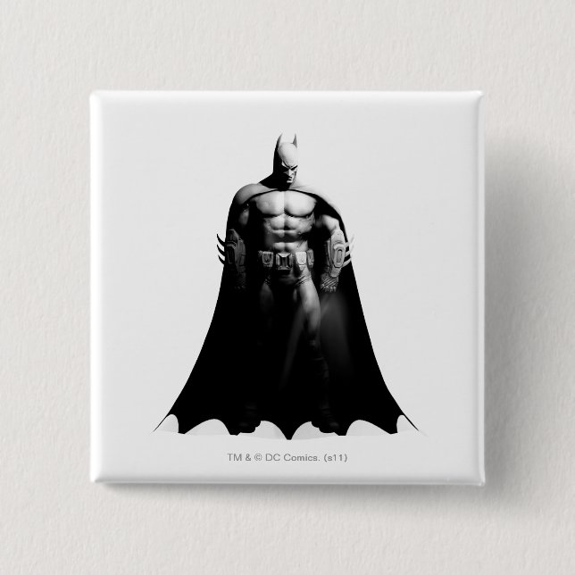 Arkham City | Batman Black and White Wide Pose 15 Cm Square Badge (Front)