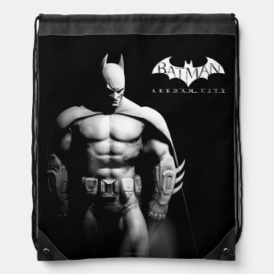 Arkham City   Batman Black and White Wide Pose Drawstring Bag