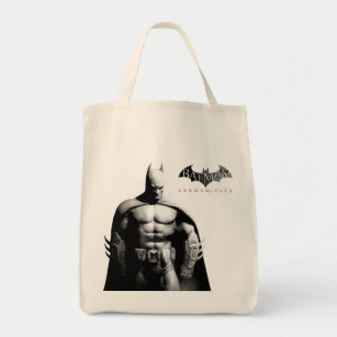 Arkham City   Batman Black and White Wide Pose Tote Bag