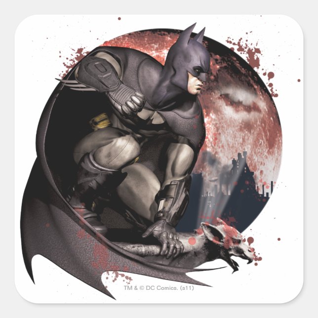 Arkham City Batman Moon Square Sticker (Front)