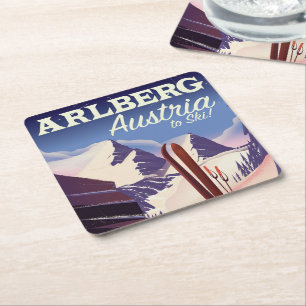 Arlberg Austria ski travel poster Square Paper Coaster