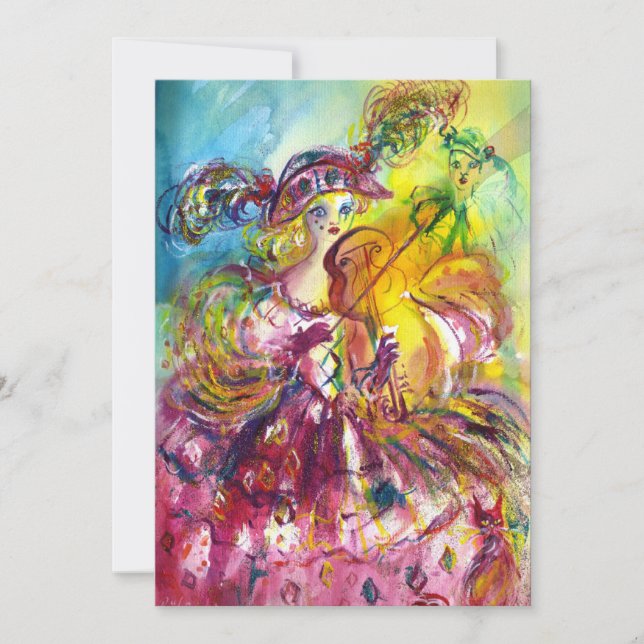 ARLECCHINA VIOLINIST  Mardi Gras Masquerade Party Invitation (Front)