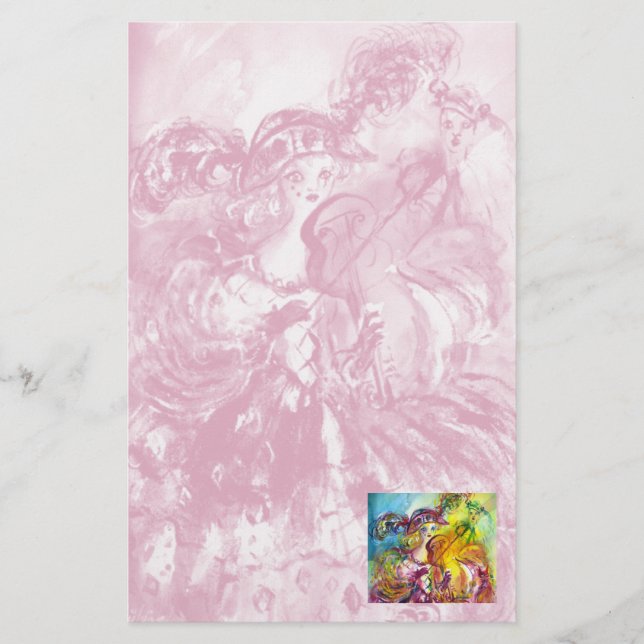 ARLECCHINA  VIOLINIST / Venetian Carnival Night Stationery (Front)