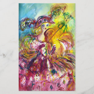 ARLECCHINA VIOLINIST / Venetian Carnival Night Stationery