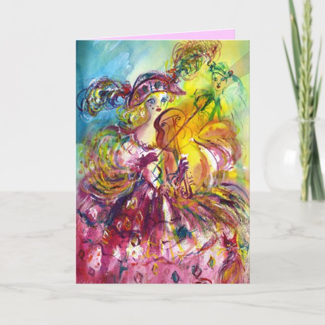 ARLECCHINA  VIOLINIST / Venetian Happy Birthday Card (Front)