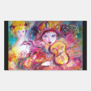 ARLECCHINO AND COLOMBINA ,Pink Fuchsia Yellow Blue Rectangular Sticker