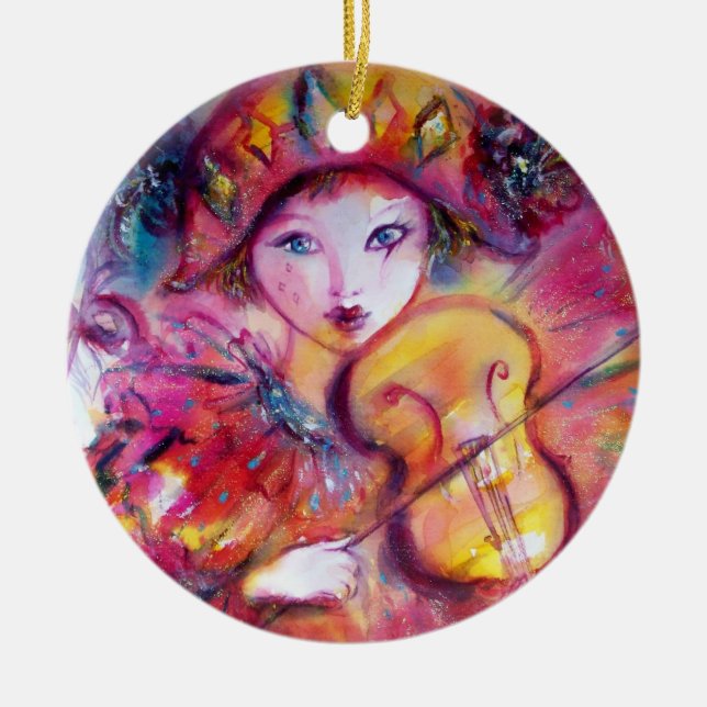 ARLECCHINO AND COLOMBINA pink red Ceramic Tree Decoration (Front)