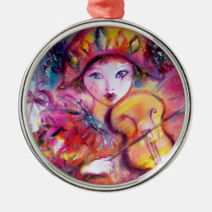 ARLECCHINO AND COLOMBINA pink red Heart Metal Tree Decoration