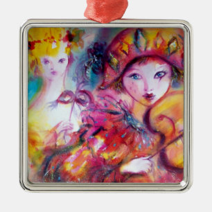 ARLECCHINO AND COLOMBINA pink red Heart Metal Tree Decoration