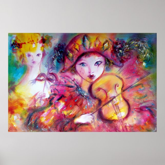 Arlecchino and Colombina /Venetian Carnival Faces Poster (Front)